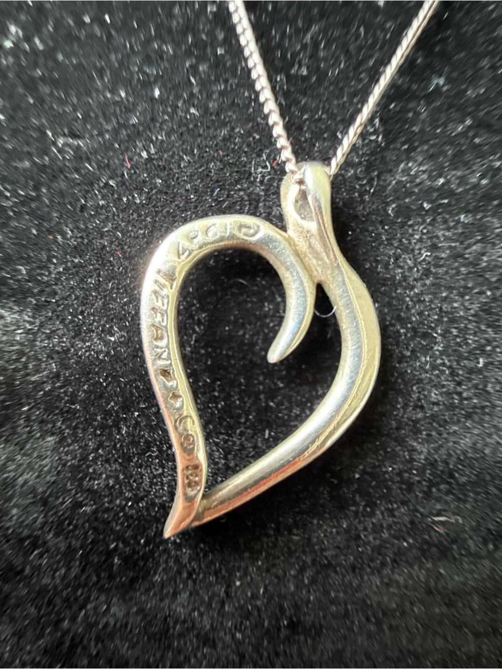 Tiffany & Co. Silver Open Heart Pendant Necklace with Blue Box - Picture 2 of 10
